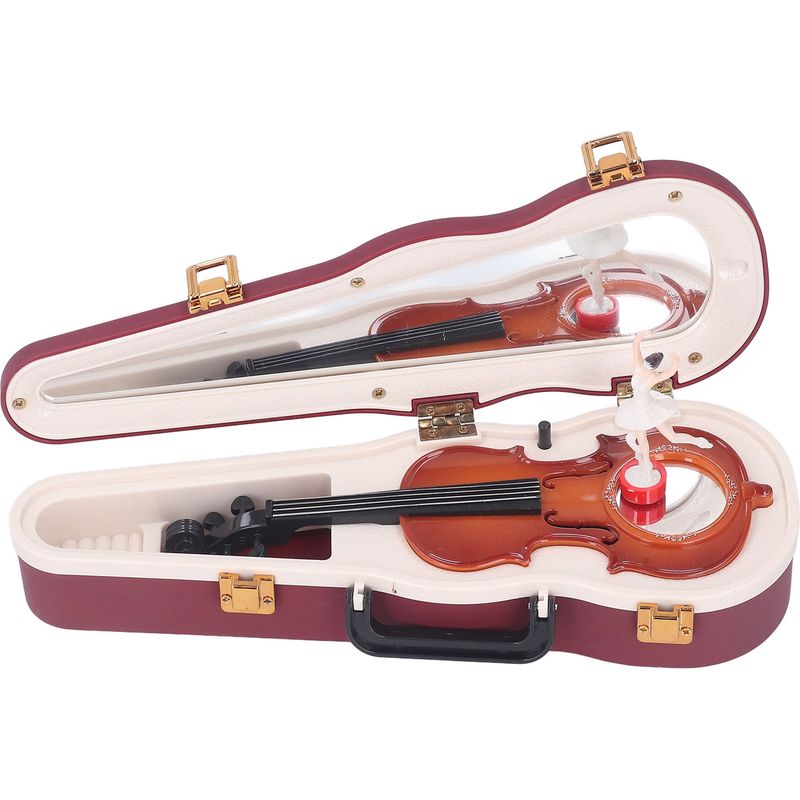 Geigenspieldose, Kleine, Klassische Und Elegante Spieldose Mit Rotierender Tänzerfigur, Weinrot, Ideal Zur Dekoration Von Büro Oder Wohnung.