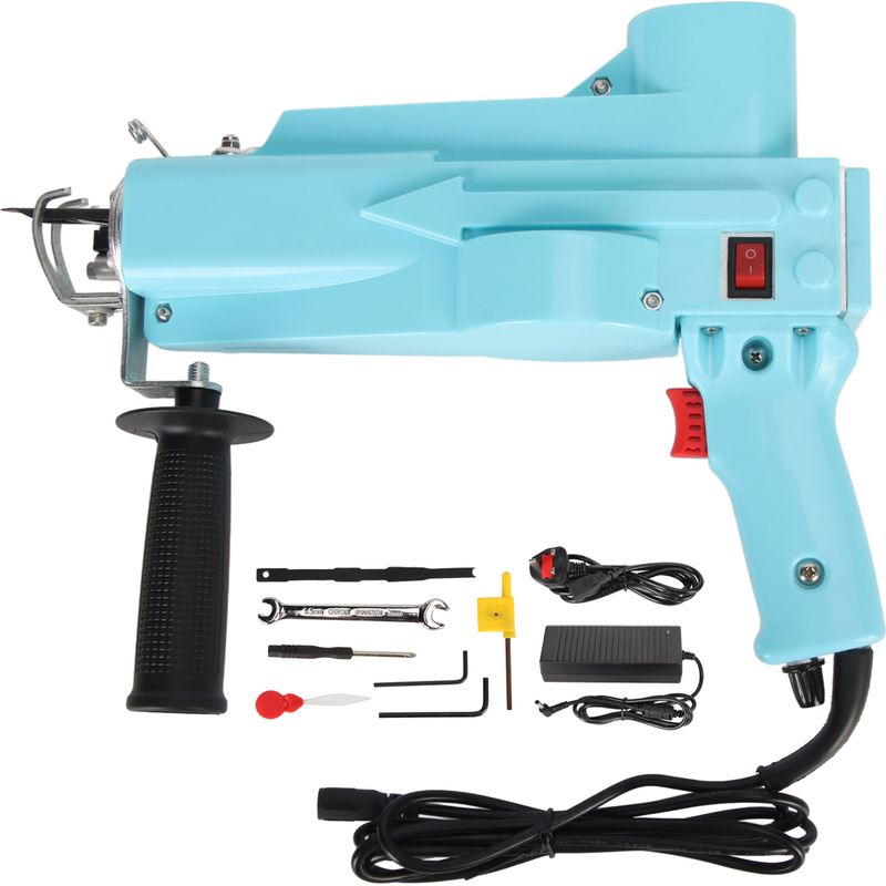 2-in-1-teppichpistole Mit Schlingenschneider, Einstellbarer Geschwindigkeit, 360°-griff, 100–240 V, Cyan, Uk-stecker