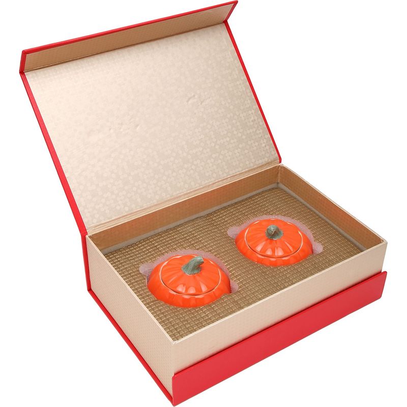 Set Aus 2 Kürbisförmigen Keramik-teekannen Mit Luftdichten Deckeln, Orange Farbe, Für Die Küche.