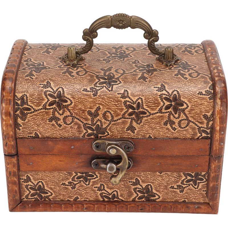 Klassische Schmuckschatulle Mit Klarem Aufdruck, Bronzefarbener Textur, Schnallenverschluss, Verdicktem Verbundholz, Tragbares Schmuckkästchen Im Retro-stil