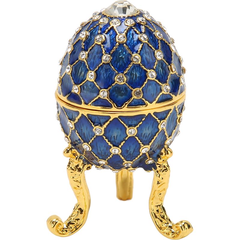 Eiförmige Schmuckschatulle Aus Zinklegierung, Klappbarer Ringhalter, Sammelfigurenbox Mit Blau-goldenem Dreibeinfuß