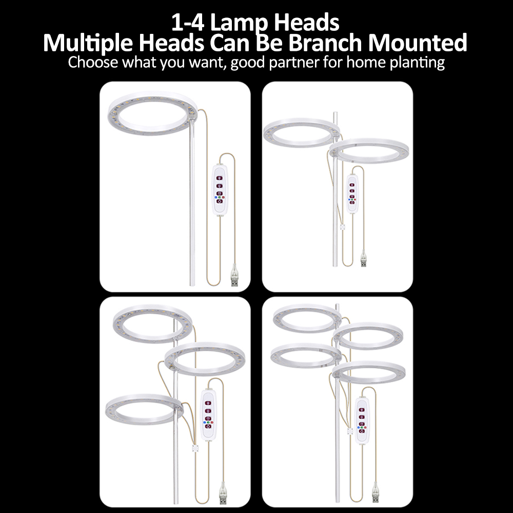 Vollspektrum-led-pflanzenlampe Mit 20 Leds, 8h/12h/16h-timer, 5 Variablen Intensitätsstufen Und Höhenverstellbarem Usb-winkelring Für Sukkulenten.