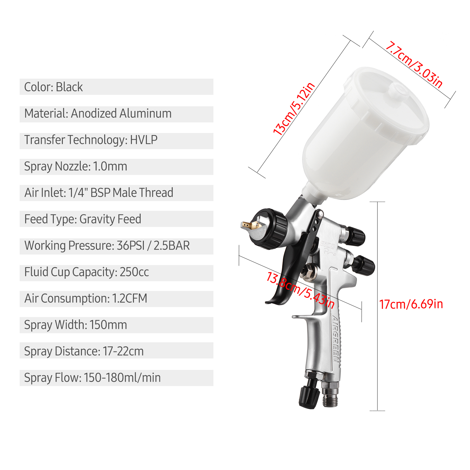 Hvlp 1,0 Mm Druckluft-spritzpistolen-set, 250 Cm³, Farbspritzgerät, 360 Grad Mini-tragbares Spritzgerät Für Autoreparaturen, Möbel, Wandanstriche, Diy-modelle.