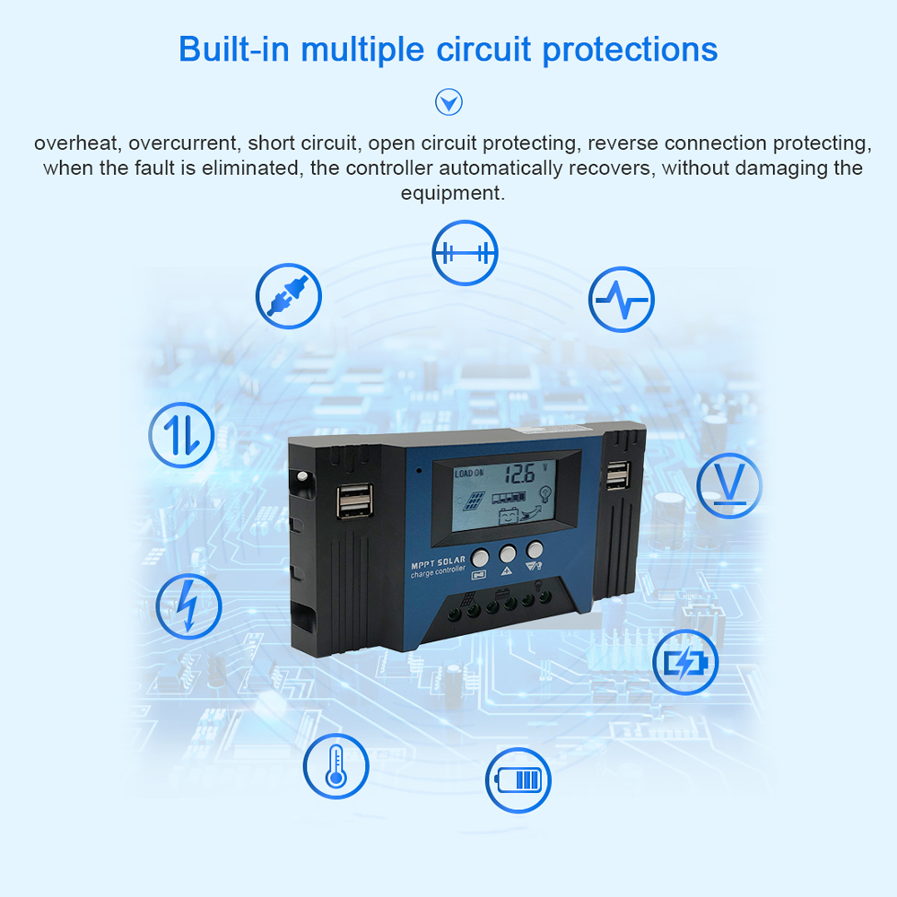 Mppt 60a 12/24v Solarladeregler, Autofokus-panel, Intelligenter Batterieregler Mit 4 Usb-ausgängen, Einstellbaren Parametern, Lcd-anzeige, Timer-einstellung.