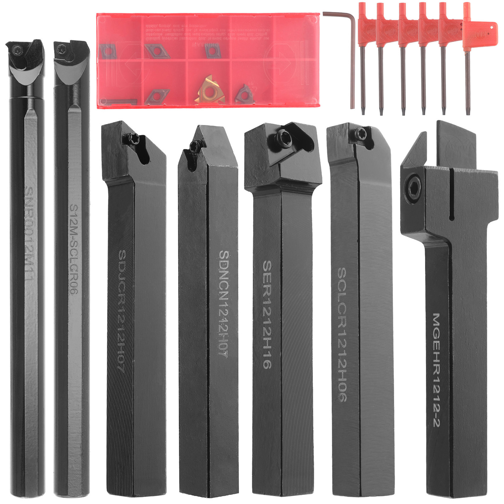 1/2" 12mm Wendeschneidplatten-drehwerkzeug-set, 21-teilig - Satz Mit 7 Metallwerkzeughaltern Mit Hartmetalleinsätzen Und Passenden Schraubenschlüsseln Zum Einstechen, Bohren Und Gewindeschneiden.