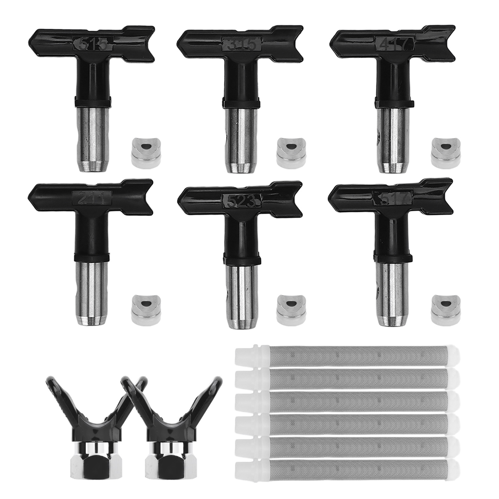 Set Mit 6 Airless-farbspritzdüsen, 211 315 417 515 517 523, Spritzdüsen Mit Filtern Und 2 Sitzen.