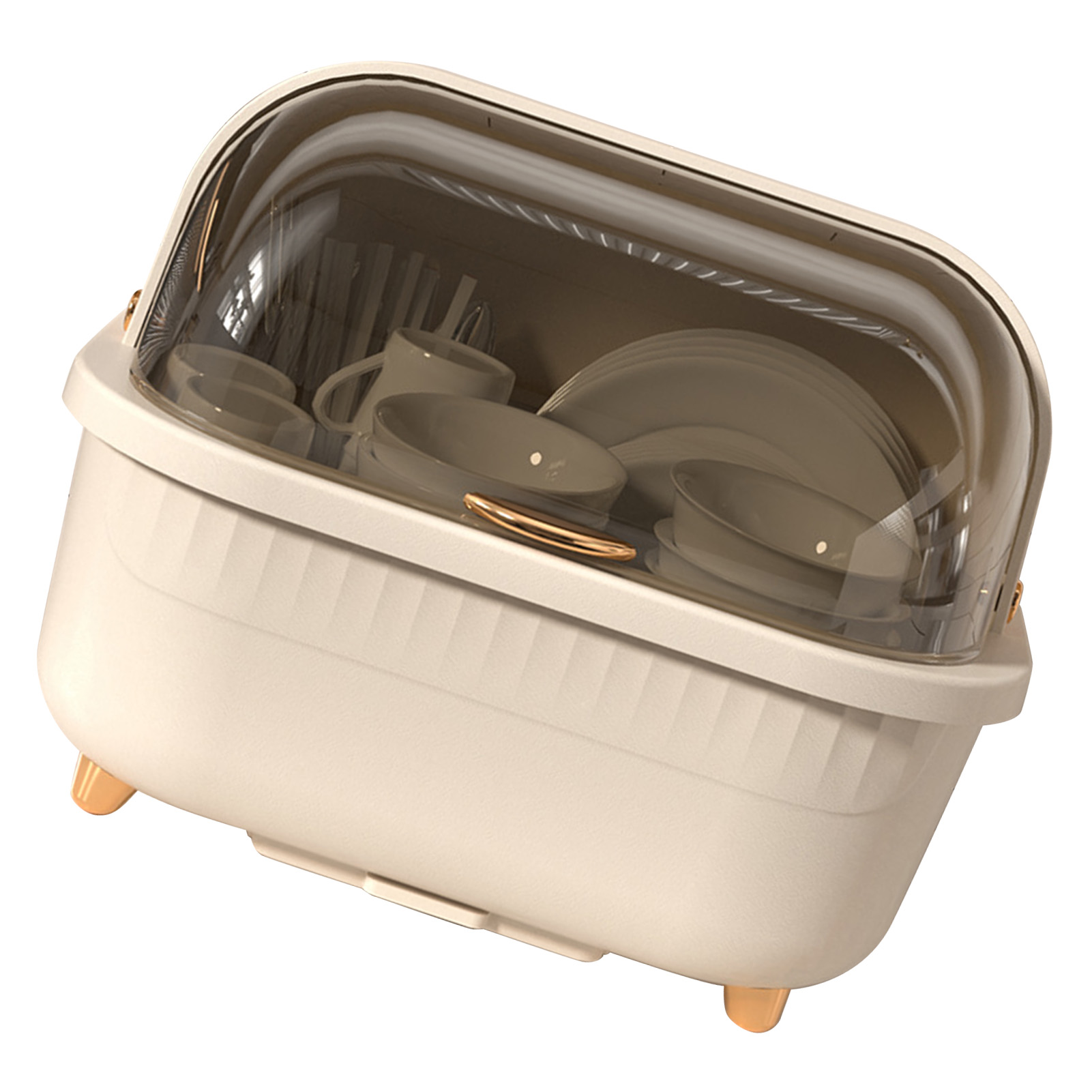 Geschirrtrockenbox, Multifunktionaler, Platzsparender Abtropfkorb Mit Deckel Für Küchenutensilien, Aprikose L.