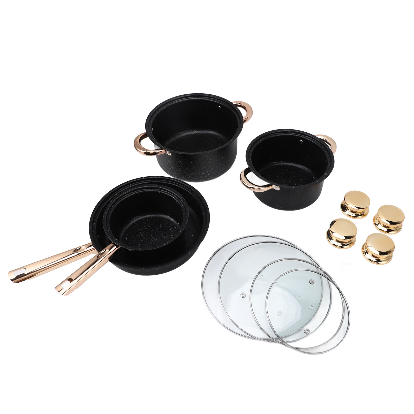 Antihaftbeschichtetes Kochgeschirr-set, Gute Wärmeleitfähigkeit, Edelstahl, Maifan-steinbeschichtung, Bratpfanne, Milchsuppentöpfe Mit Glasdeckeln Zum Kochen.