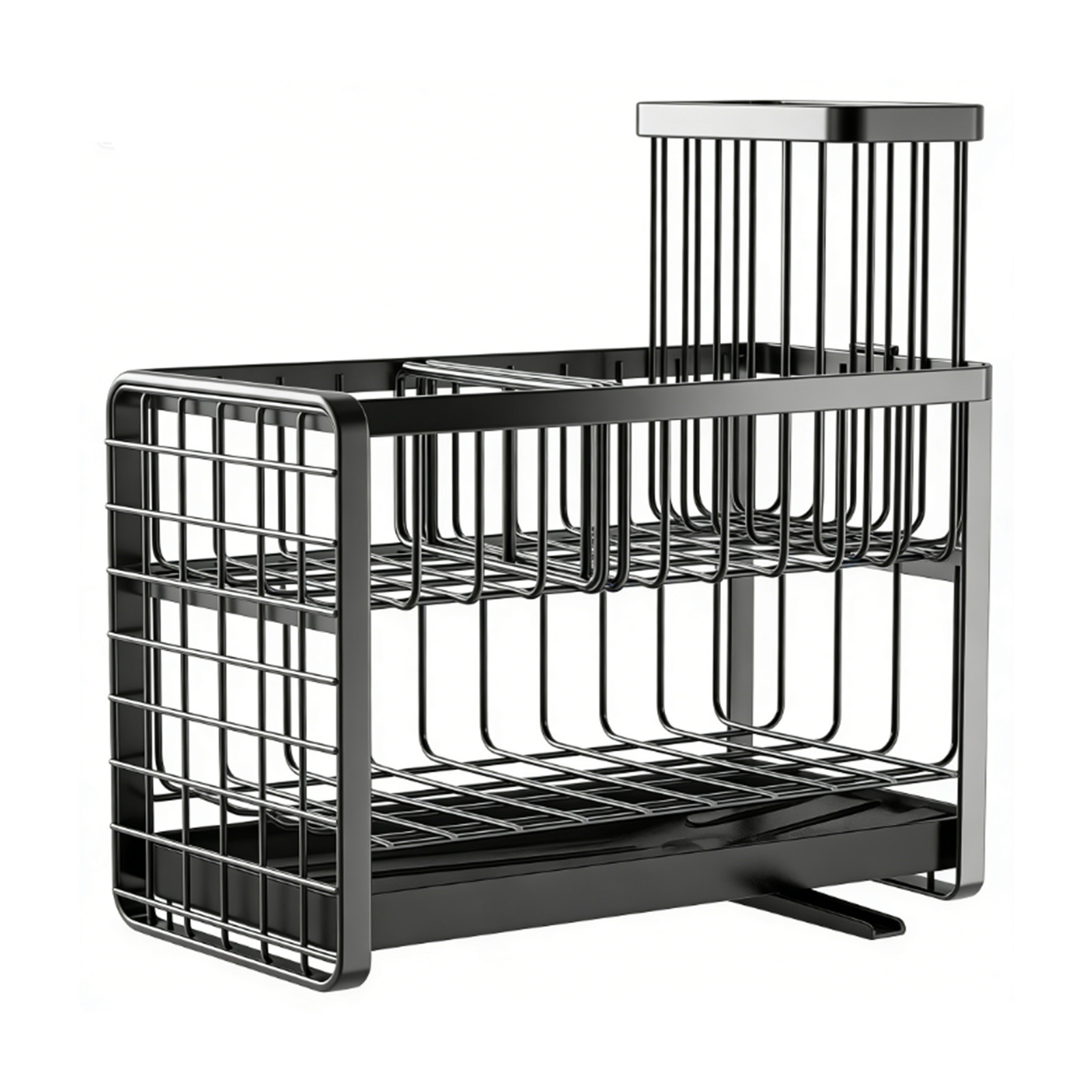 Küchenschwammhalter Aus Edelstahl, Spülbeckenbox, Geschirrspülbürste, Arbeitsplattenorganizer Mit Hoher Bürste, 2-lagig, Schwarz.