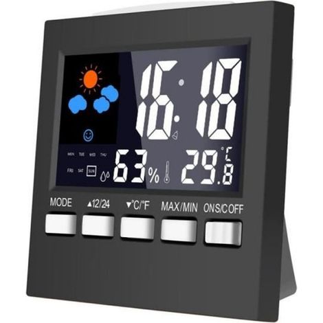 Wecker, Wetterstation, Thermometer, Hygrometer, Uhr Und Alarm, Led-farbdisplay Mit Hintergrundbeleuchtung (batterie Nicht Enthalten)