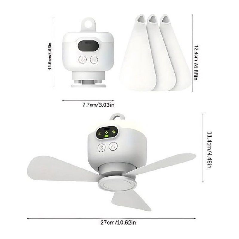 Tragbarer Campingventilator – Zeltdeckenventilator – Wiederaufladbar Mit Licht Und Haken – Timer Und Aus-funktion