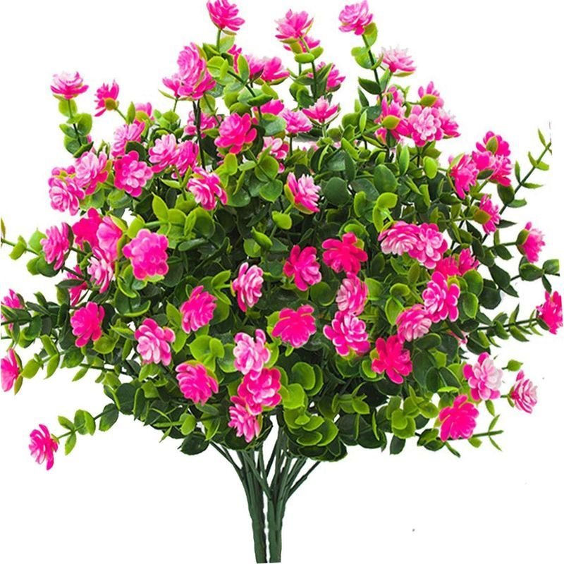 Künstliche Eukalyptusblumen, 4er-pack, Uv-beständige, Grüne Sträucher, Pflanzen Für Drinnen Und Draußen, Zum Aufhängen Im Garten (rosa)