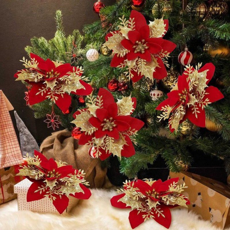 Künstlicher Weihnachtsstern – 15er-pack – Rot – 14 Cm – Glitzer
