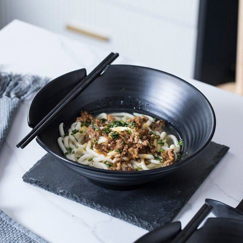 6-teiliges Ramen-schüssel-set – Traditionelles Japanisches Essbesteck-set Mit Stäbchen Und Löffel In Schwarz
