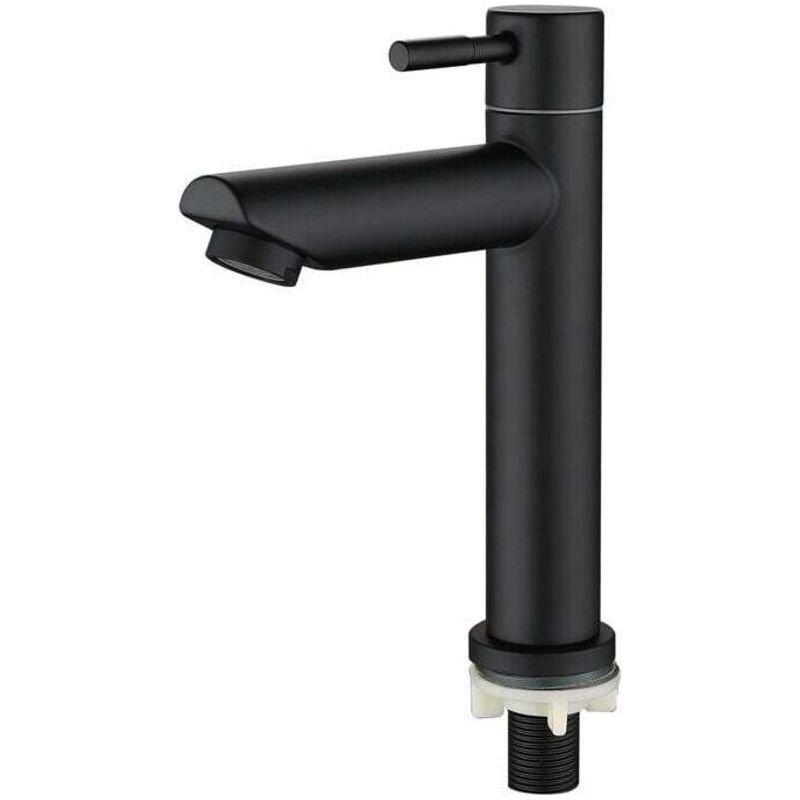 Waschtischarmatur Mit Auslauf, Kaltwasserhahn, Gesamthöhe: 18 Cm, Schwarze Waschtischarmatur
