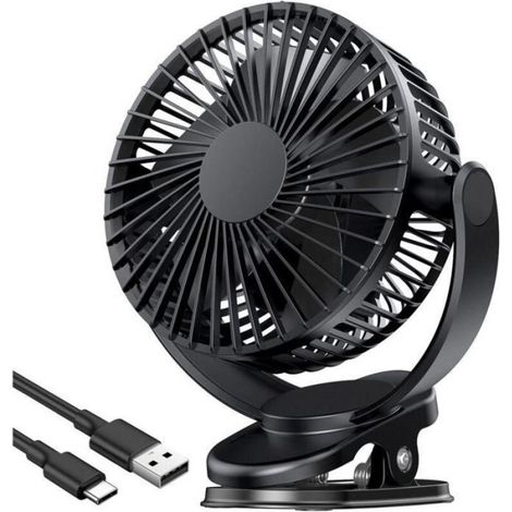 Multifunktions-tisch-/clip-ventilator Mit Langer Akkulaufzeit. Wiederaufladbarer, Tragbarer Ventilator. 3 Geschwindigkeitsstufen. 5000-mah-akku – Schwarz.