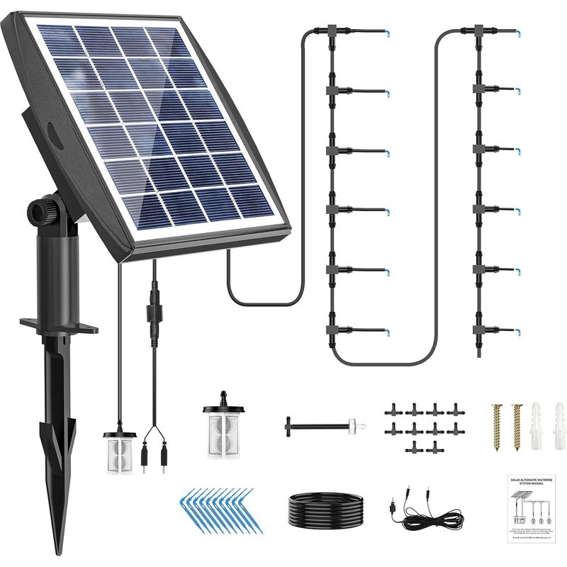 Automatisches Solar-gartenbewässerungssystem, Automatisches Tropfbewässerungsset, 10 M Schlauch, Geeignet Für 10–15 Töpfe, 6 Timer-modi, Mit Rückflussverhinderer