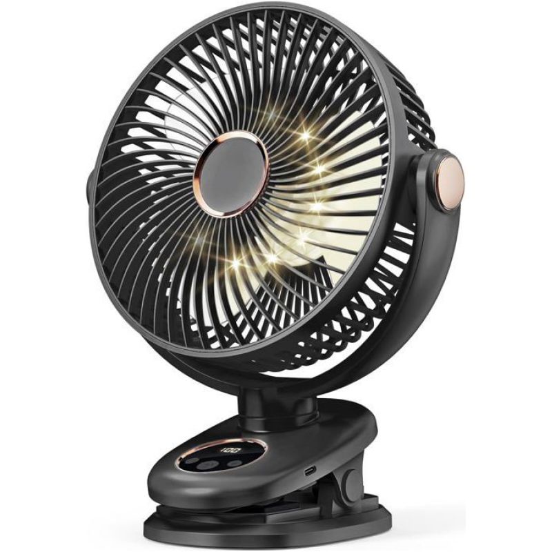 1 Clip-ventilator, 90° Oszillierend, 20 Cm, Wiederaufladbar, 5 Geschwindigkeitsstufen, Für Büro, Golfwagen, Golfplatz, Outdoor