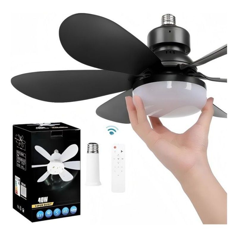 1 Deckenventilator, 6 Flügel, Schwarz, 40 W, 520 Mm, 95 Mm Verlängerungskabel, Fernbedienung, Schlafzimmer, Wohnzimmer