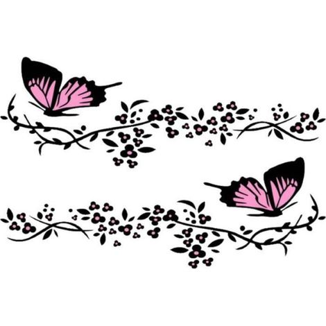 Set Mit 2 Autoaufklebern Mit Schmetterlings- Und Blumenmotiv, Schwarz Und Rosa, Langlebig Und Dekorativ Für Die Karosserie