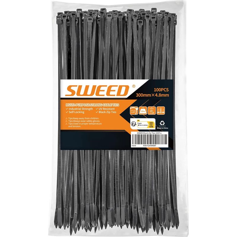 100 Stück Kabelbinder 300 X 4,8 Mm, Schwarze Kabelbinder, Kunststoff-kabelbinder, Flexible Und Robuste Kabelbinder Mit Einer Zugfestigkeit Von 22 Kg, Wiederverwendbare Kabelbinder Für Den Innen- Und A