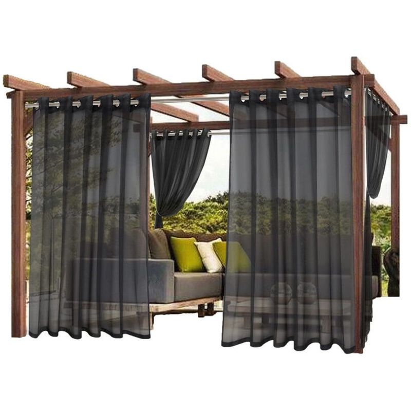 Set Mit 2 Transparenten, Wasserdichten Outdoor-vorhängen – Mit Metallösen – Für Terrasse, Balkon Und Veranda (schwarz – 132 × 213 Cm)
