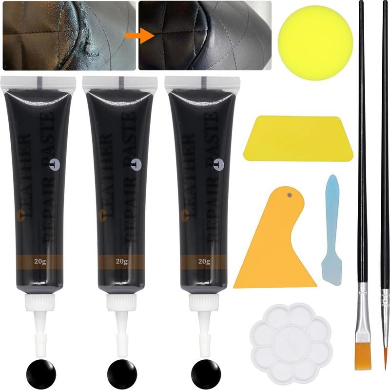 Schwarze Lederreparaturpaste 60 G, Reparatur Von Kratzern, Verfärbungen Und Löchern Auf Leder, Autositzen, Schuhen, Geldbörsen Und Kunstleder