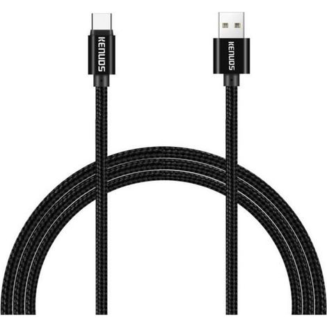 Usb-auf-typ-c-kabel, Geflochtenes Nylonfaserkabel, Extrem Robuster Stecker – 1 M – Schwarz – Kenuos Pro