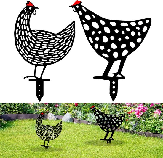 Hühner Gartendekorationsset Lebensechte Gartenfiguren Wetterfestes Acryl Metall Einfache Platzierung Für Garten, Rasen Und Terrasse Gartenornamen