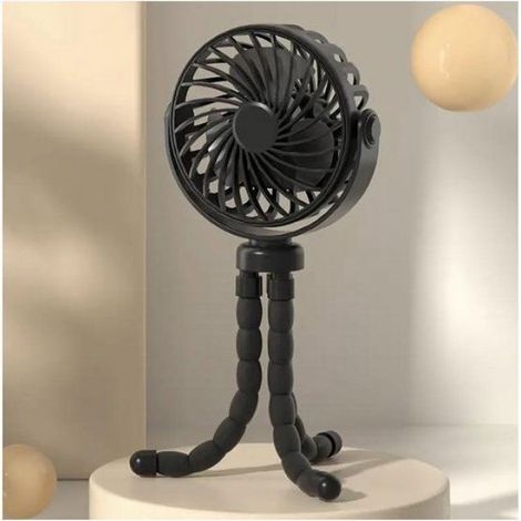 Tragbarer, Wiederaufladbarer Ventilator – Schwarz – Kabelloser Tischventilator – 3 Geschwindigkeitsstufen – Festivalventilator