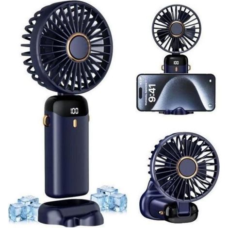 5-in-1 Mini-ventilator – 2500 Mah – 5 Geschwindigkeitsstufen – 90° Faltbar – Digitalanzeige – Dunkelblau