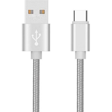 Geflochtenes Metallkabel Typ C Für Oppo A5 Usb-ladegerät 1 M, Reversibler Synchronisierungsanschluss, Nylon (silber)