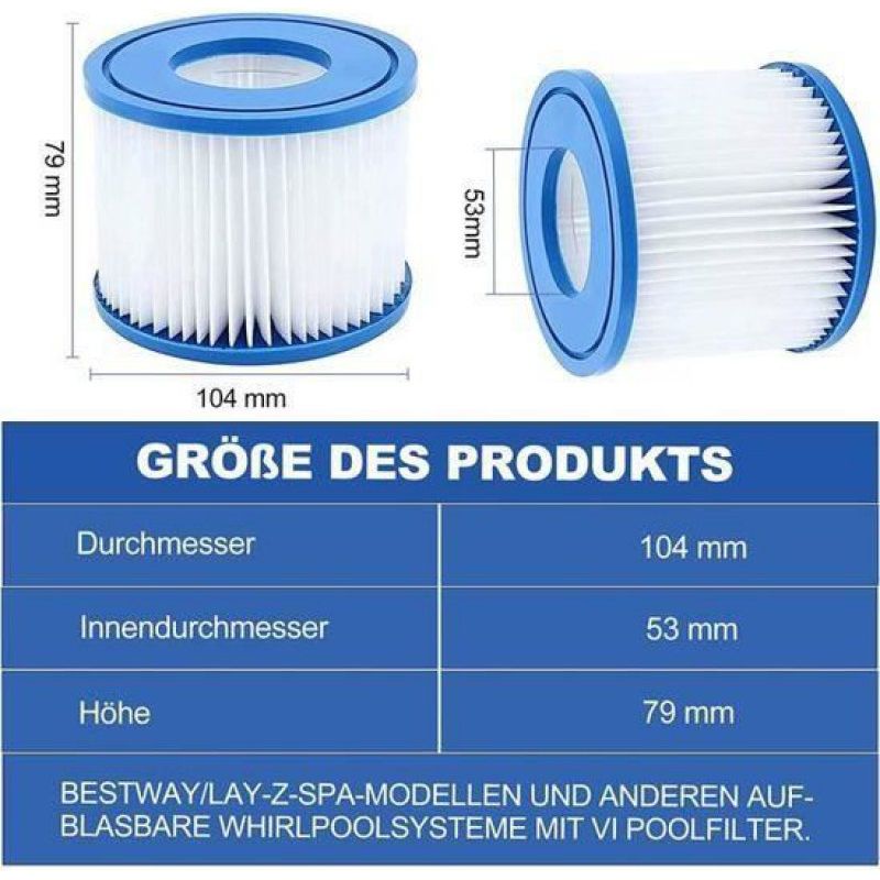 Set Mit 2 Zylindrischen Spa-filtern, Kompatibel Mit Bestway 58323, Miami Palm Springs Poolzubehör