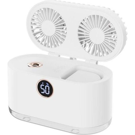 Mini-tischventilator Mit 3 Geschwindigkeitsstufen Und 2 Sprühmodi. 400-ml-wassertank – Weiß.
