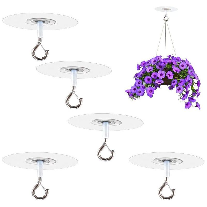 5 Selbstklebende Metall-deckenhaken, Robuste Klebe-deckenhalterungen Ohne Bohren. Klebe-deckenhalterung Für Lampen, Windspiele Und Dekorationen.