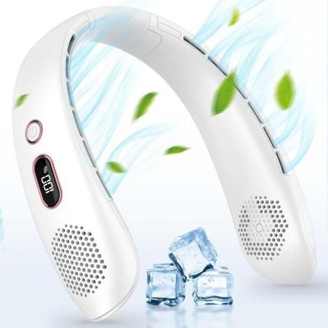 Tragbarer Nackenventilator. Drei Geschwindigkeitsstufen, Ohne Rotorblätter. Usb-anschluss Mit Weißer Led-betriebsanzeige.