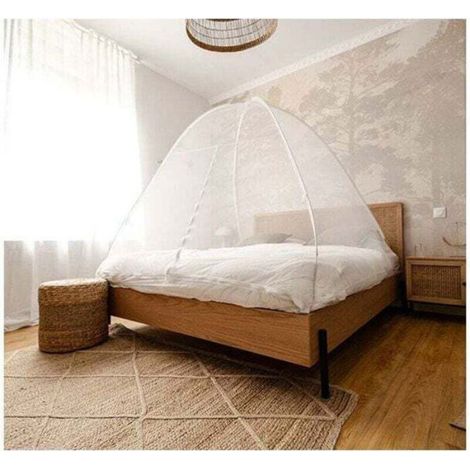 Pop-up-moskitonetz In Kuppelform – 180 X 200 Cm – Reißverschluss – Polyester – Weiß