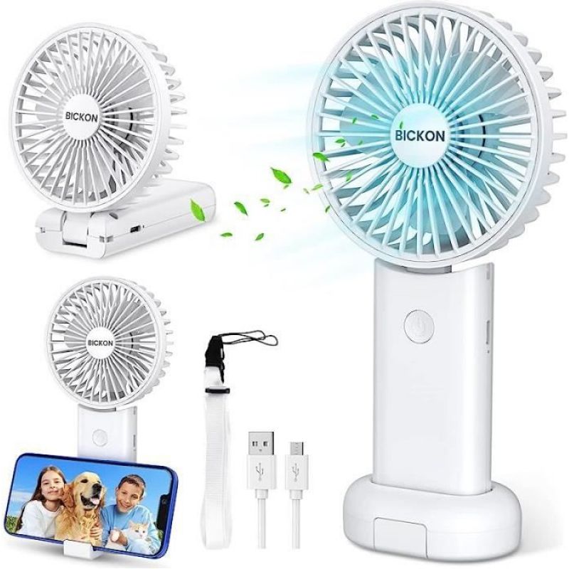 1 Tragbarer Ventilator, Usb-aufladbar, 3 Geschwindigkeitsstufen, Faltbar, Handyhalterung, 3600 Mah