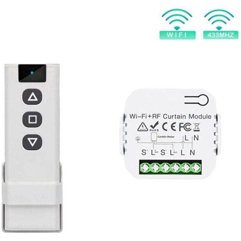– Wlan-fähiger 433-mhz-rollladenschalter – 2-kanal-fernbedienung – Reichweite Der Fernbedienung Bis Zu 70 M – Smart-life-kompatibel
