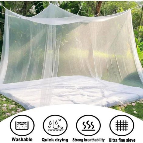 Moskitonetz Für Doppelbett – Quadratisches Moskitonetz Für Doppelbett – 4 Seitliche Öffnungen – Weiß – 240 X 210 X 190 Cm