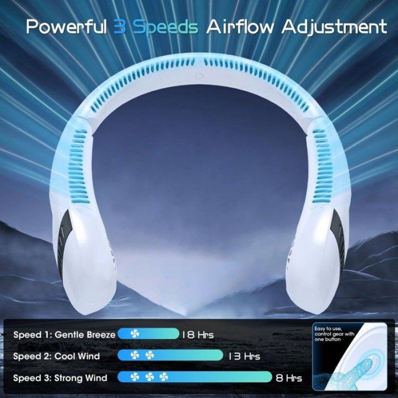 Tragbarer, Faltbarer Nackenventilator Ohne Rotorblätter – Intelligentes Digitales Led-display – 3 Einstellbare Geschwindigkeitsstufen – Batteriebetrieben