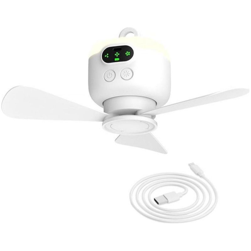 Tragbarer Campingventilator, Deckenventilator Für Zelte, 8000 Mah Akku Mit Licht Und Haken, Timer Und