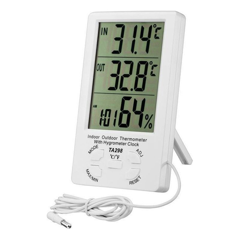[französische Tage] Innen-/außenthermometer, Digitales Thermometer-hygrometer, Lcd-thermo-hygrometer Mit Uhr, Min-/max-speicherung, °c/°f-umschaltung, Temperatur- Und Feuchtigkeitsanzeige