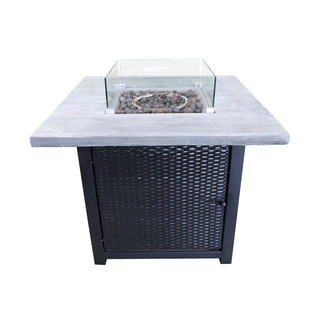 Teamson Home 86 cm Garten PE Rattan Basis Propan Feuerstelle Schwarz