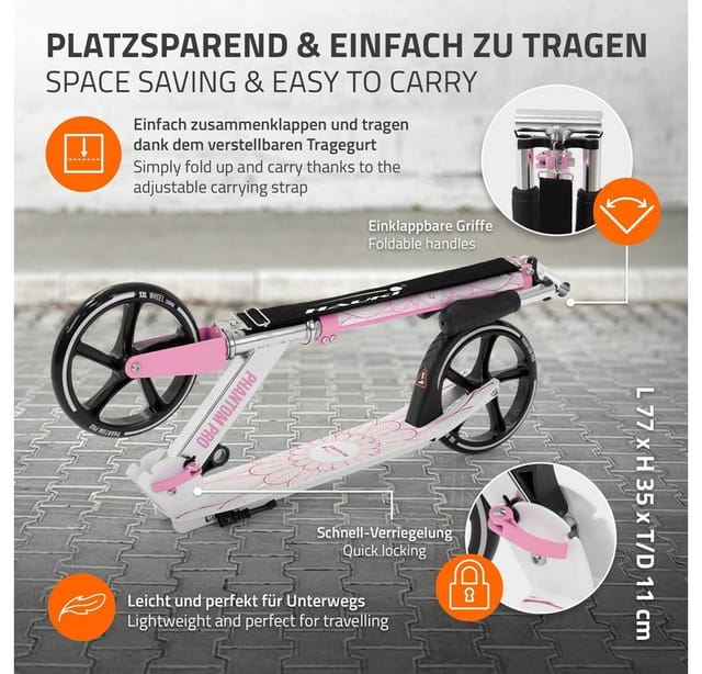 Hauki Cityroller Scooter Pink Klappbar/Höhenverstellbar XXL-Räder