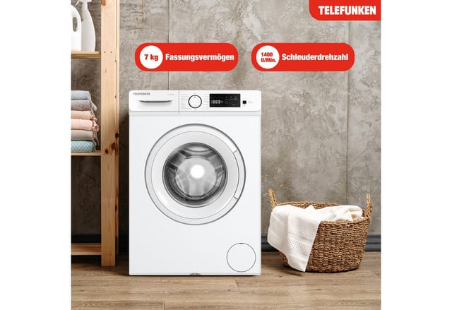 Telefunken Waschmaschine 7kg Frontlader 1400 U/Min. Inverter Motor AquaStop Schontrommel W714AS1W Weiß