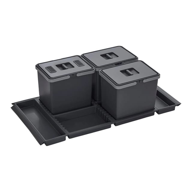 SOTECH Abfallsammler Mülleimer Metropolis 3x 15L mit Deckel Abfallsystem für Korpusbreite 100 cm