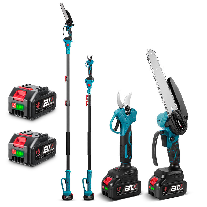 Kettensäge 8 Zoll & Elektrische Gartenschere 30mm, 4-in-1 Stangenastschere Mit 2 X 4000-mah-akkus, 2,4 M Maximale Reichweite