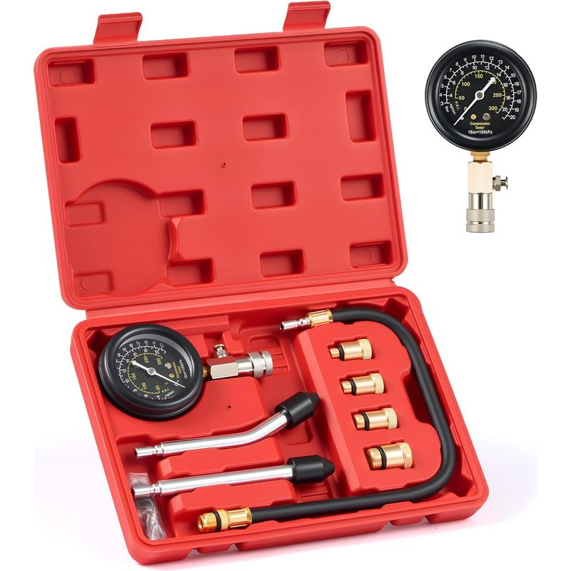 Orion Motor Tech 8-teiliges Benzin-kompressionsprüfgerät, Motor-kompressionsprüfer Mit 0-20 Bar Manometer, Kompressionsprüfer Für Autos, Motorräder Und Rasenmäher, M10 M12 M14 M18