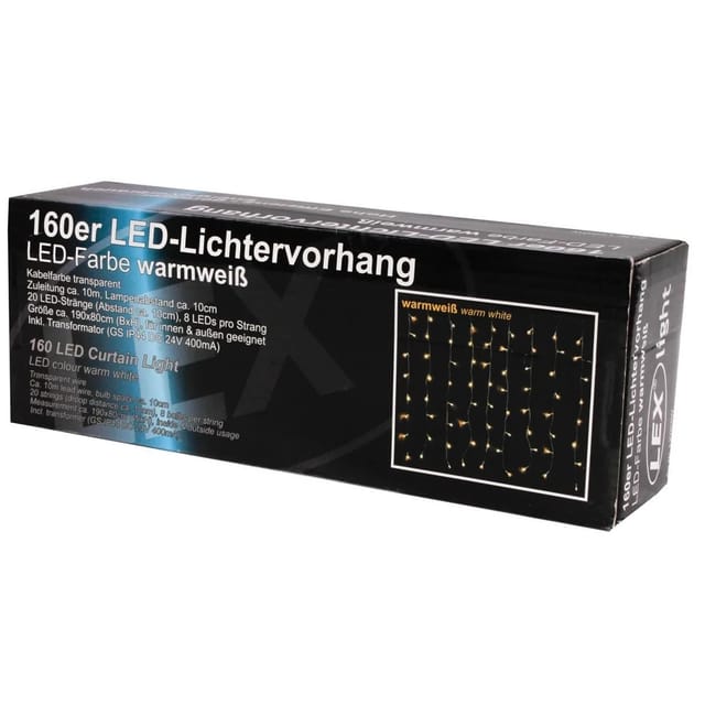Lex 160er LED Lichtervorhang Lichterkette Außen Innen Weihnachtslicht Warmweiß